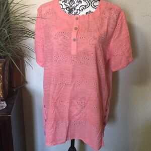Gracila Women's Boho Embroidered Eyelet Blouse 3XL
